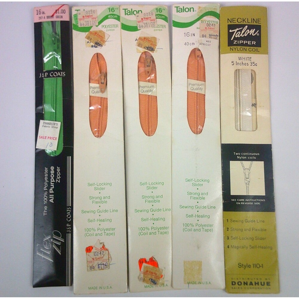 Vintage Zippers Lot of 5 Talon J&P Coats New Old Stock